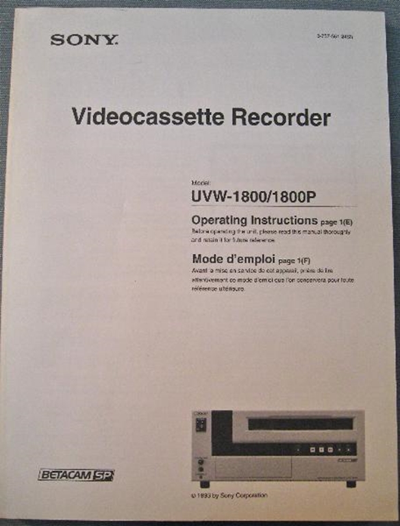 Image sur Sony UVW-1800/1800P Operation Instructions
