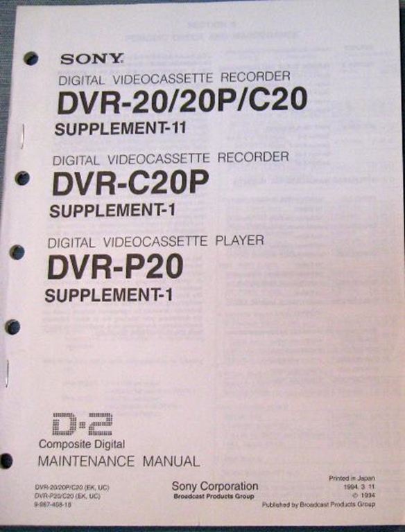 Afbeelding van Sony DVR-20/20P/C20 Supplement-11 and Supplement 12. DVR-C20P Supplement-1, DVR-P20 Supplement-1 Maintenance Manual
