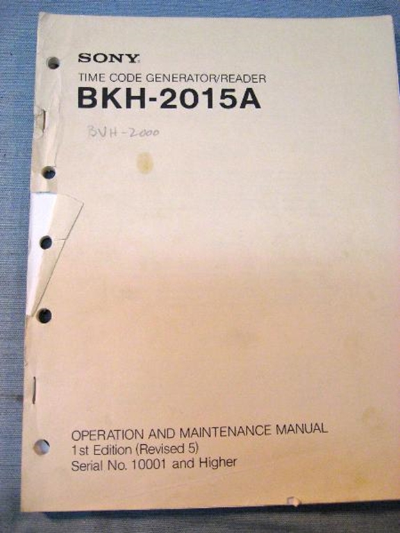 Afbeelding van Sony BKH-2015A Operation and Maintenance Manual 1st Edition (Revised 5)