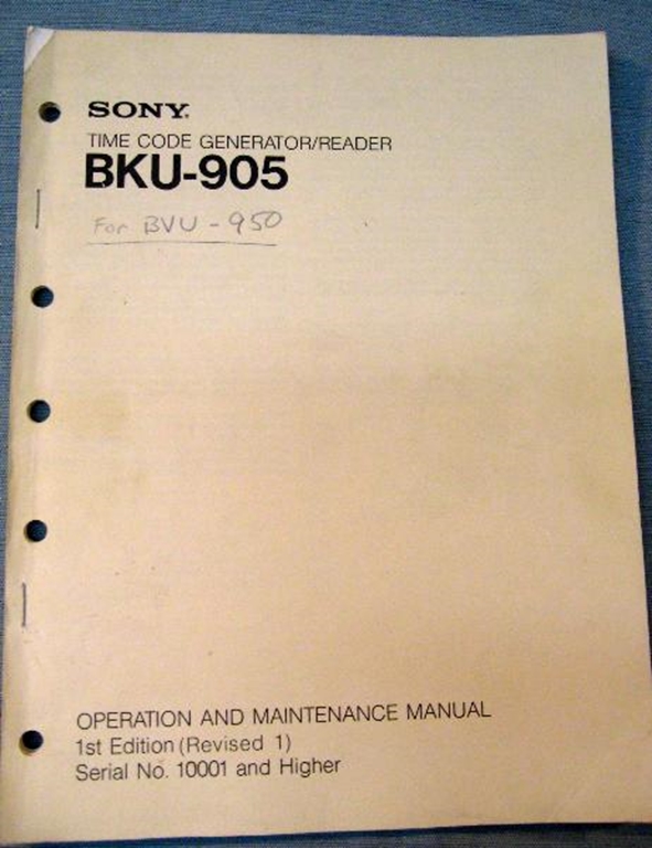 Image sur Sony BKU-905 Operation and Maintenance Manual 1st Edition (Revised 1)