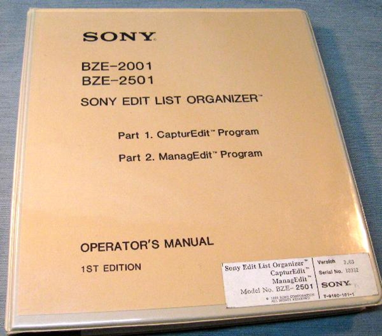 Afbeelding van Sony BZE-2001/2501 Edit List Organizer 1st Edition