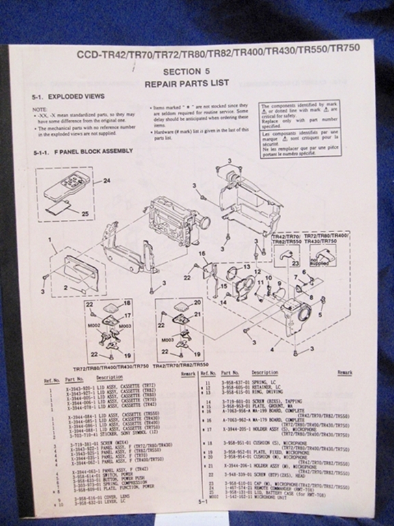 Afbeelding van Sony CCDTR42,TR70,TR72,TR80,TR82,TR400 Service/Repair Manuals