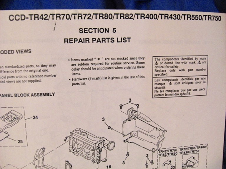 Afbeelding van Sony CCDTR42,TR70,TR72,TR80,TR82,TR400 Service/Repair Manuals