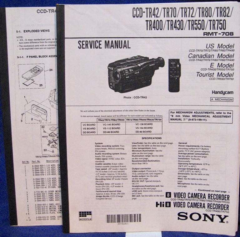 Afbeelding van Sony CCDTR42,TR70,TR72,TR80,TR82,TR400 Service/Repair Manuals