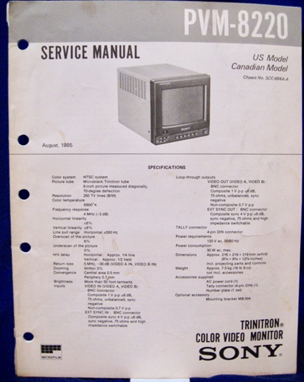 Afbeelding van Sony PVM-8220 Service Manual 