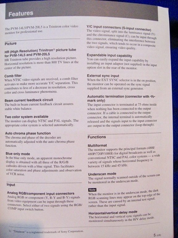 Afbeelding van Sony PVM 20L5 Operating Manual 
