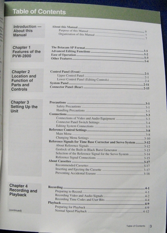 Image sur Sony PVW-2800 Operating Instructions Manual