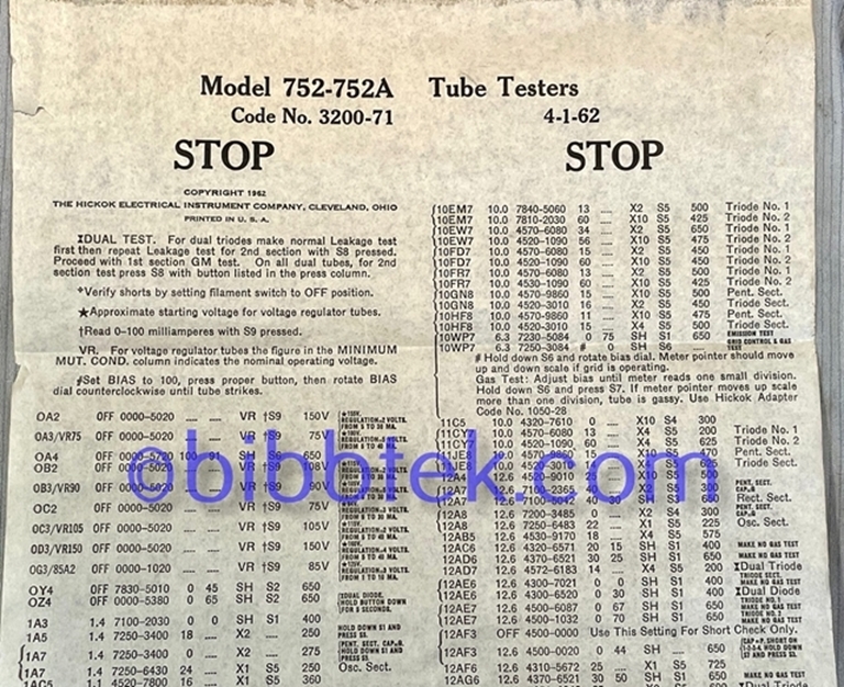 Afbeelding van HIckok Roll Chart models 752-752A
