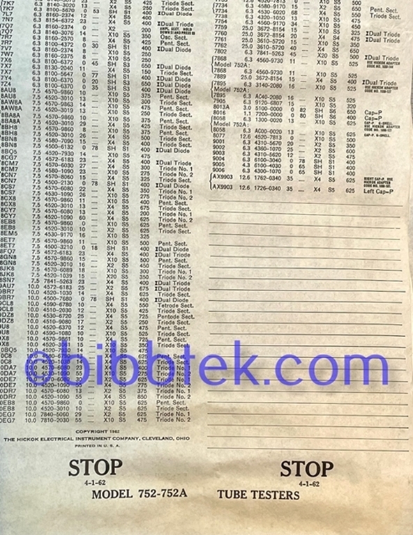 Afbeelding van HIckok Roll Chart models 752-752A